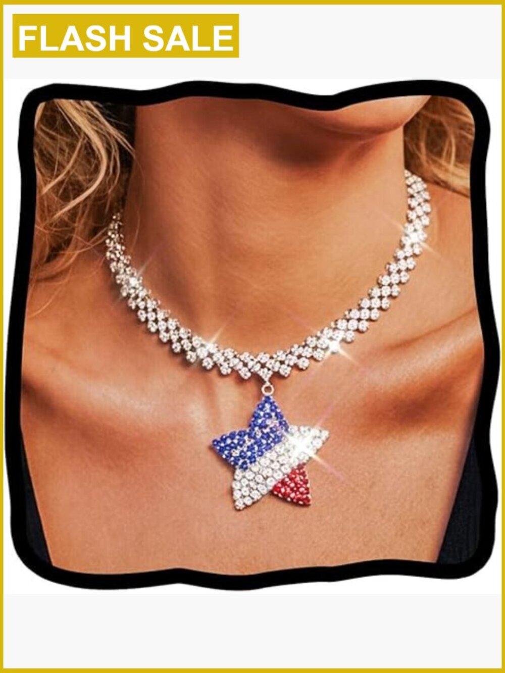Rhinestone Star Choker Necklace Patriotic Jewelry Women